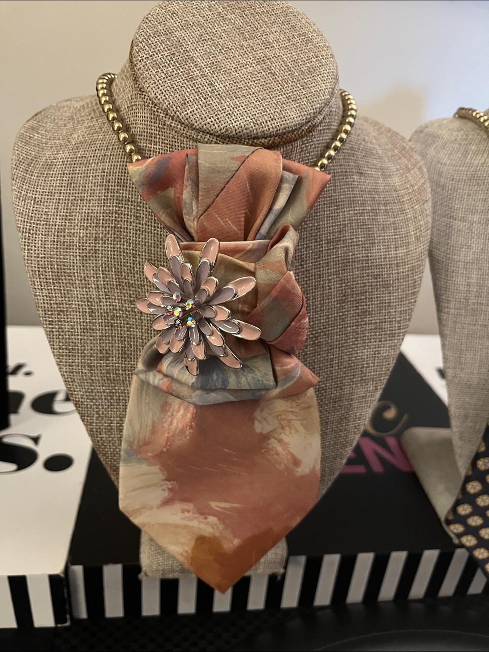 Pink Multitone Floral Brooch Scarf Necklace - Women Jewelry